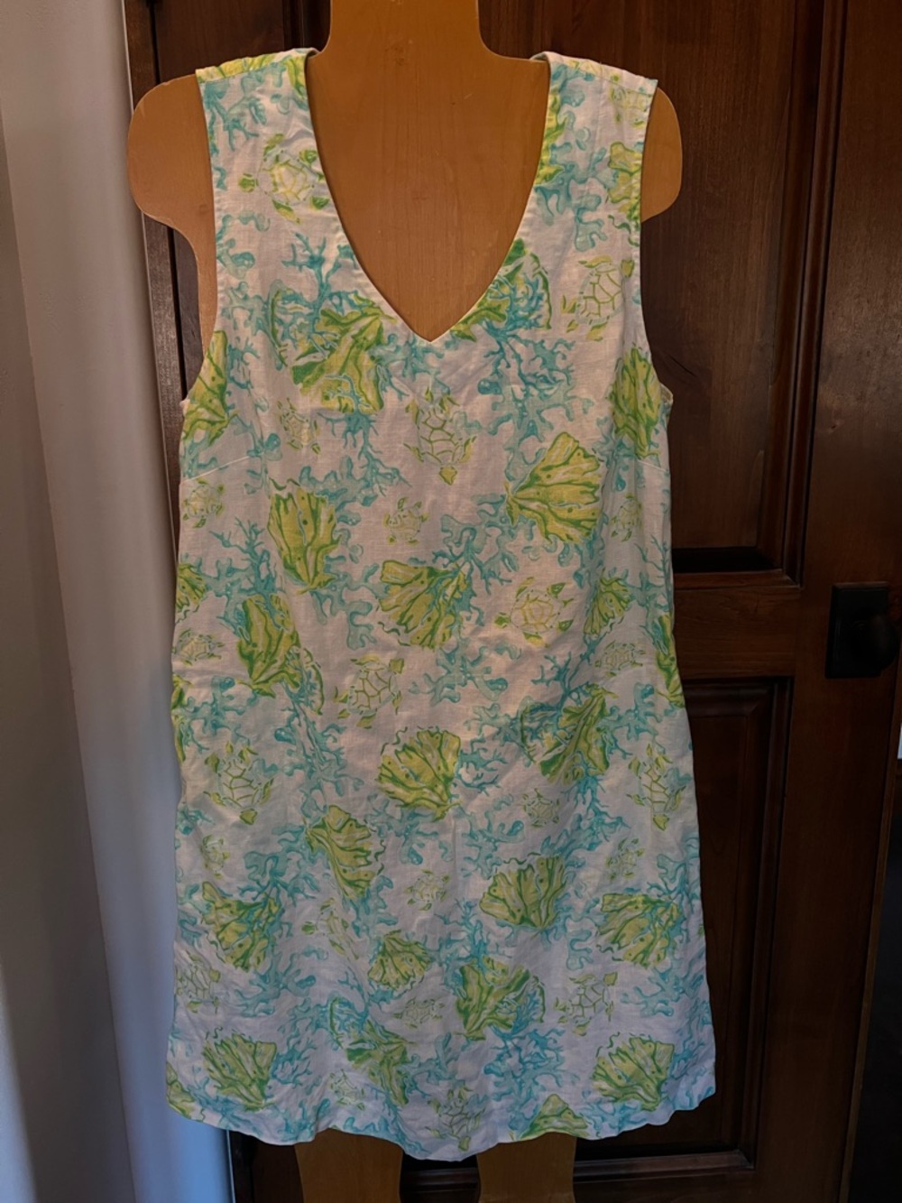 J Jill Love Linen beach resort dress size Medium petite ocean coral sea turtles